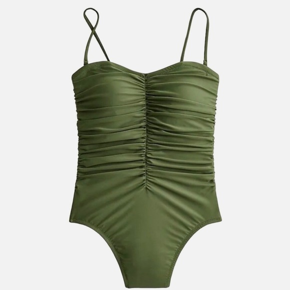 J.Crew Women’s Ruched Sweetheart One-Piece Swim Suit in Olive Green Size 22 - Picture 1 of 11